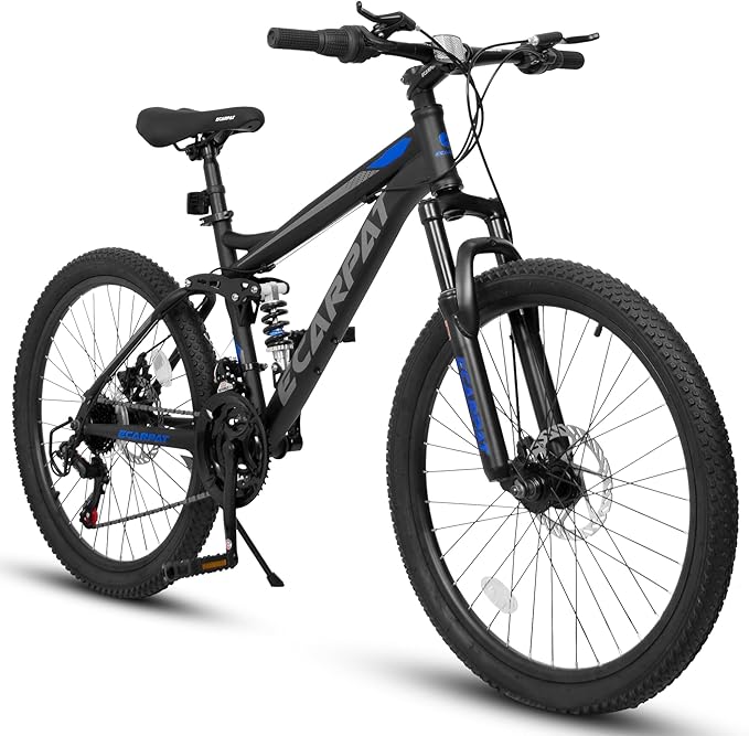 Trail-Ready 24 Inch Mountain Bike, 21-Speed Drivetrain with Gear Indicator Lever, Durable High Carbon Steel Frame, Ideal for Off-Road Exploration