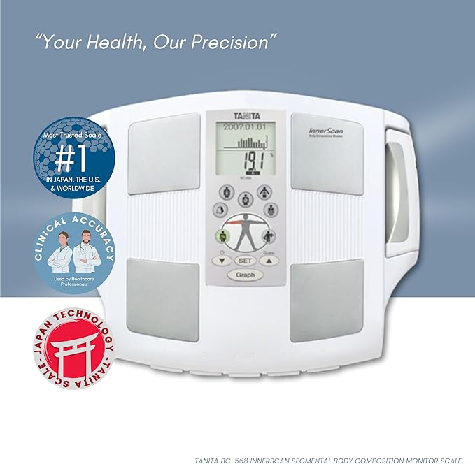 Tanita BC-568 InBody Digital Scale - Japan Technology Segmental Body Composition Analyzer with Smart BMI, Fat, Muscle Mass Measurement, and Nutrition Tracking - FDA Cleared, HSA/FSA Eligible