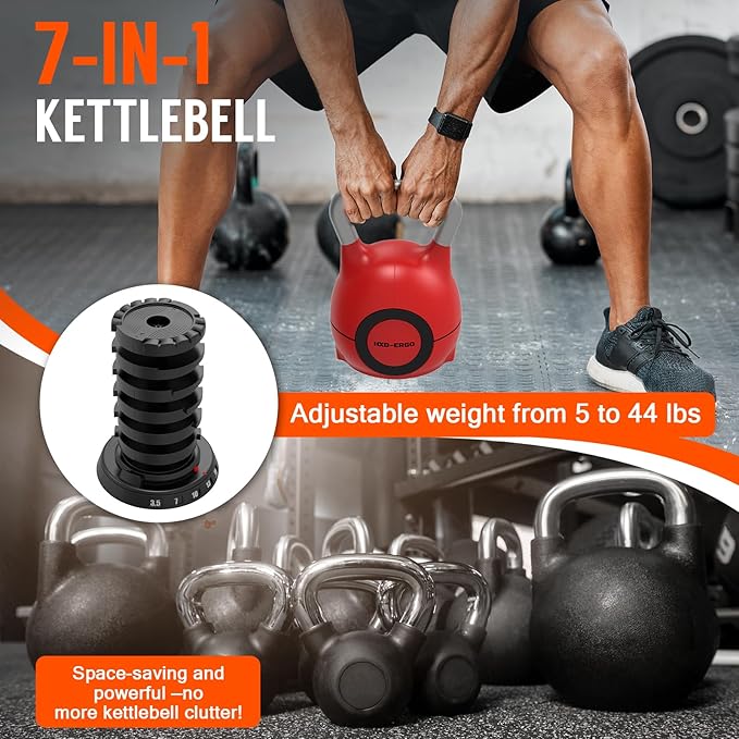 Adjustable Kettlebell Weight Set-Quickly Adjusts 7 Weights,Ergonomic kettlebell sets for Home Gym