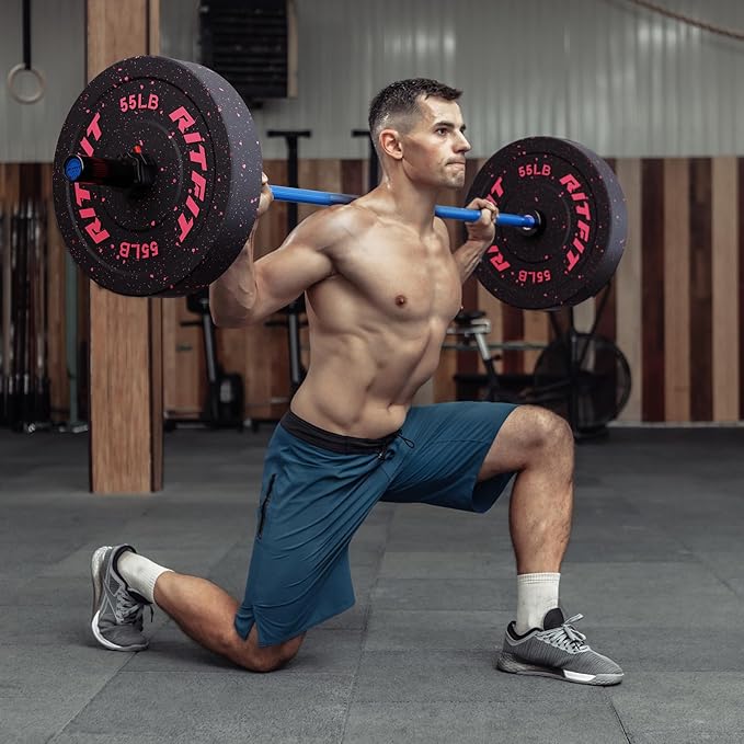 RitFit Barbell Weight Set - 4/6FT Olympic Barbell with Weight Plates (55-275LB Total) - Weightlifting Equipment for Squats, Curls, Deadlifts, Presses, Hip Thrusts