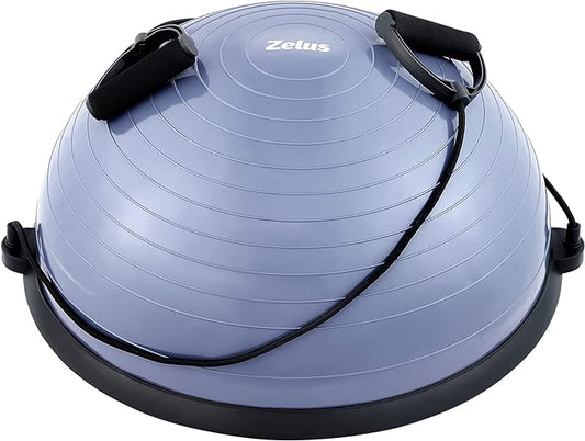 ZELUS Balance Ball Trainer with Resistance Bands and Foot Pump, Inflatable Yoga Ball for Home Gym Workouts, 23 Inch Exercise Half Ball for Balance Training Core Strength Fitness More, 330lb Cap