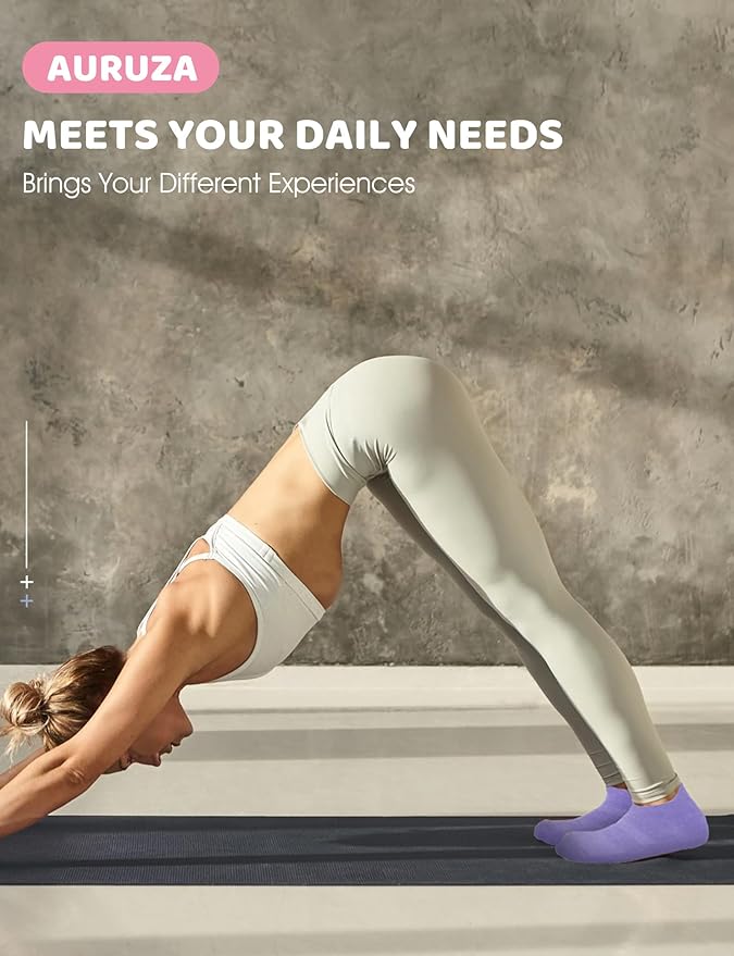 AURUZA Grip Socks for Women Men Pilates Grip Socks Non Slip Yoga Sock with Grips for Barre Barefoot Hospital Grippy Sock
