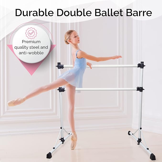 New & Improved 4 Ft Steel Double Ballet Barre with Carry Bag and Beginner Guide,Adjustable&Portable Ballet Barre for Home and Gym,Quality Ballet bar Anti-Wobble,Stretching Dance bar