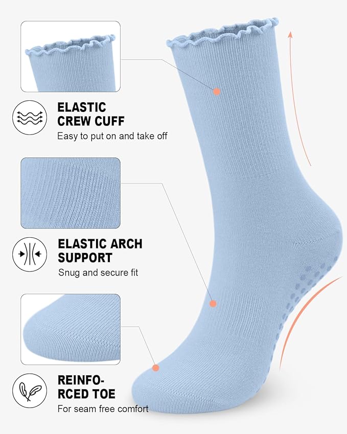 6 Pairs Grip Pilates Socks for Women, Non-slip Yoga Athletic Socks for Barre Ballet Barefoot Workout Hospital