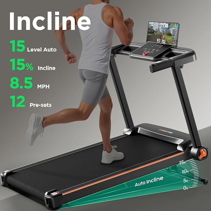 Treadmills for Home, 3.0HP Quiet Brushless Foldable Treadmill with Incline, Small Space Portable Running Walking Machine, 300 Lbs Capacity with Bluetooth APP & Pulse Monitor
