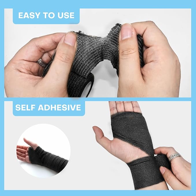 48 Pack 2” x 5 Yards Self Adhesive Bandage Wrap, Elastic Breathable Cohesive Bandage Wrap Athletic Stretch Tape for Wrist Ankle Sports (Black)