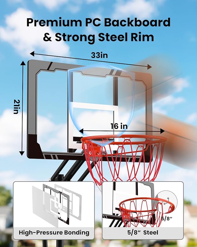 IGL Kids Basketball Hoop Outdoor, Adjustable Basketball Hoop for Kids/Teenagers/Youth, Portable Basketball Goals System in Backyard/Driveway/Indoor, with 33in PC Backboard and Enlarged Base
