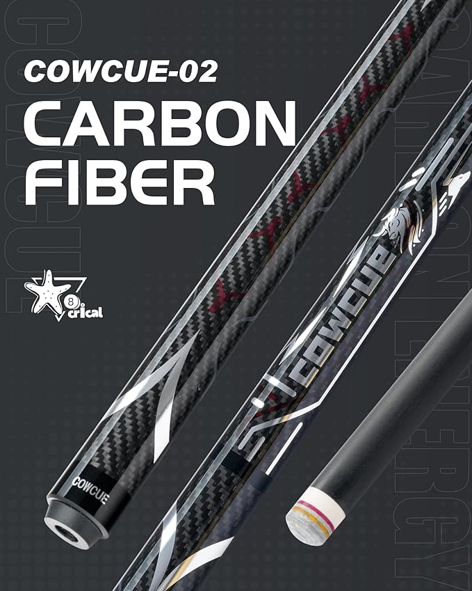 CRICAL Carbon Fiber Pool Cue COWCUE Series Low Deflection Billiards Cue Stick 58" Professional Pool Table Sticks for Adults -12.5mm Tip, Weight 19OZ (Adjustable), 3/8 * 8 Joint