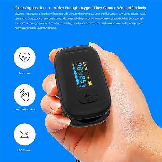 Oximeter, Pulse Oximeter, Oximeter with Alarm, Fingertip Pulse Oximeter, Oxygen Monitor Fingertip, HD OLED Display Oximetro with Batteries & Lanyard (Royal Black)