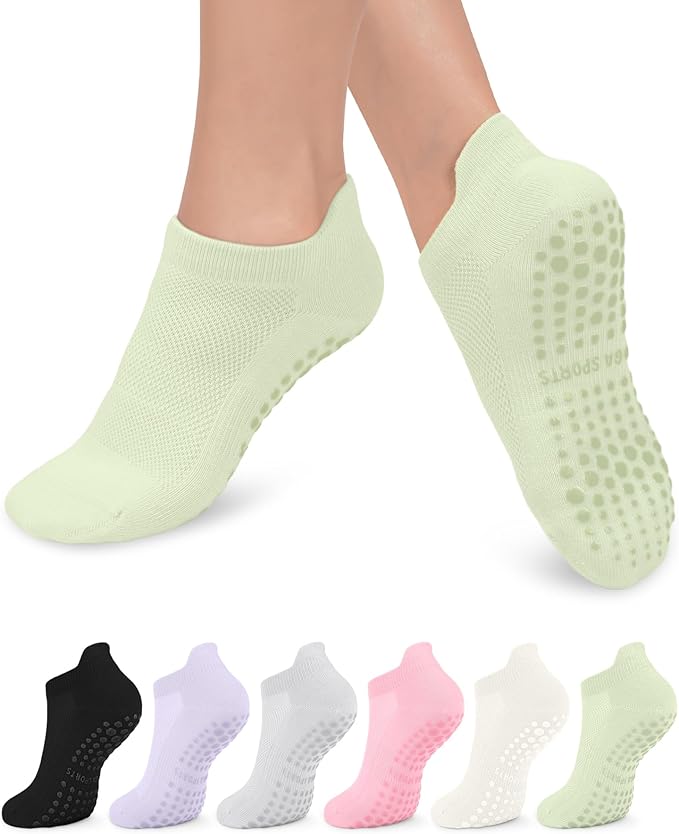 6 Pairs Grip Pilates Socks for Women, Non-slip Yoga Athletic Socks for Barre Ballet Barefoot Workout Hospital