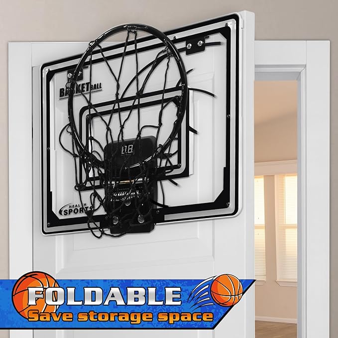 Mini Basketball Hoop Indoor with Scorer and Batteries, Indoor Basketball Hoop Over The Door with Colorful LED Lighting, Toy Basketball Set for Boys Girls Age 3 4 5 6 7 8