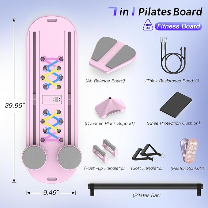 Pilates Board Pilates Reformer Set for Women, 7 in 1 Foldable Pilates Equipment with Timer, Portable Pilates Machine for Home Workout, Fitness, Exercise, Ab, Core