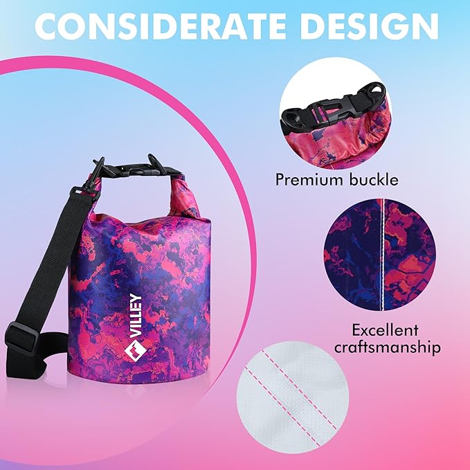 VILLEY Dry Bag Waterproof 5L Roll Top Sack Keeps Gear Dry Lightweight Sack for Kayaking Boating Camping Swimming and Beach Adventures Red Camo