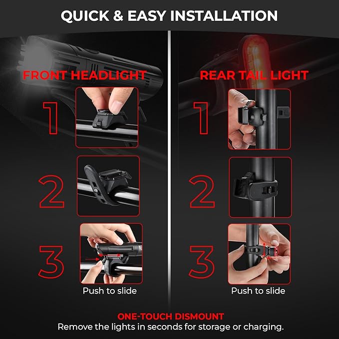 Bike Light Set for Night Riding | USB Rechargeable Ultra-Bright Front Headlight and Back Tail Lights | 4 Light Modes Mountain Bicycle Flash Accessories | Easy Installation for Men, Women, Kids