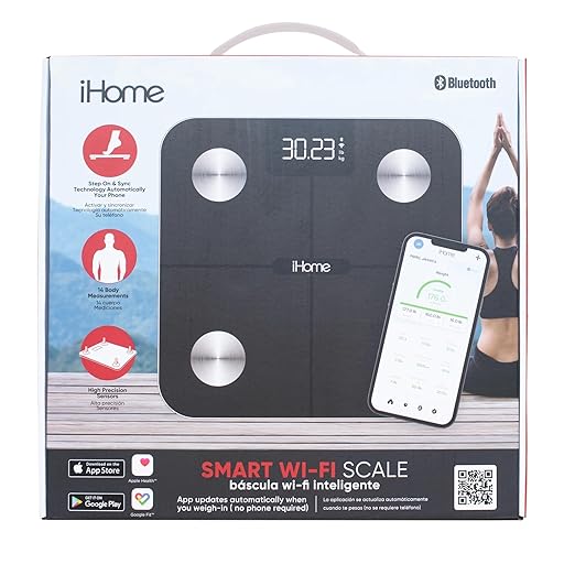 iHome Digital WiFi Smart Scale for Body Weight, Weight Scale, Including BMI, Body Fat, Muscle Mass, Batteries Included (Black Smart WiFi)