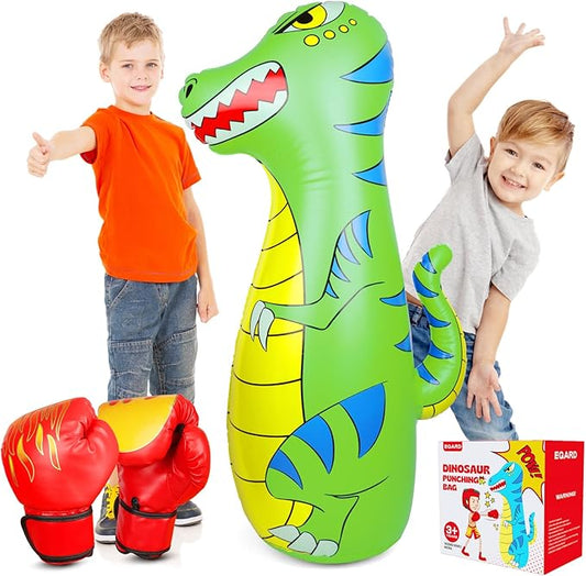 Punching Bag for Kids 47" Inflatable Dinosaur Bop Bag with Thicker Material Instant Bounce Back with Boxing Gloves Karate Kickboxing Taekwondo Kids Gift for Age 3-9 Girls & Boys