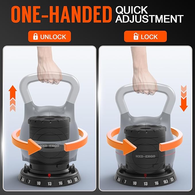 Adjustable Kettlebell Weight Set-Quickly Adjusts 7 Weights,Ergonomic kettlebell sets for Home Gym