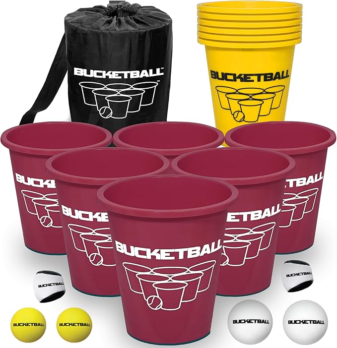 BucketBall | Team Color Edition | Combo Pack (Maroon/Yellow): Original Yard Pong Game: Best Camping, Beach, Lawn, Outdoor, Family, Adult, Tailgate, Jumbo, Giant Game