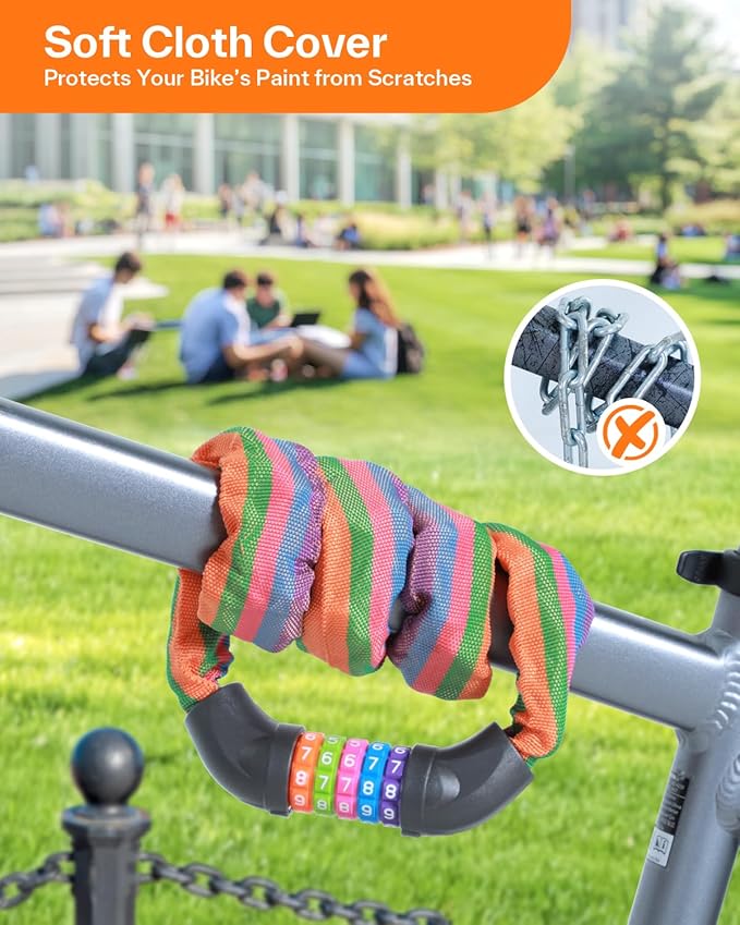 Sportneer Bike Lock: 5 Digit Combination High Security Anti Theft Bike Chain Lock - 3.2/3.6/4ft Heavy Duty Keyless Bicycle Lock for Bike, Motorcycle, Scooter, Door & Gate - 4/6mm Thick, Easy to Use