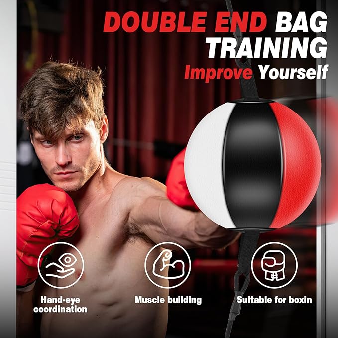 Doorway Punching Bag Double End Bag for Boxing, No Wall Installation Boxing Training Set with Bungee Cords, Double End Punching Ball Striking Equipment for Training at Home & Gym
