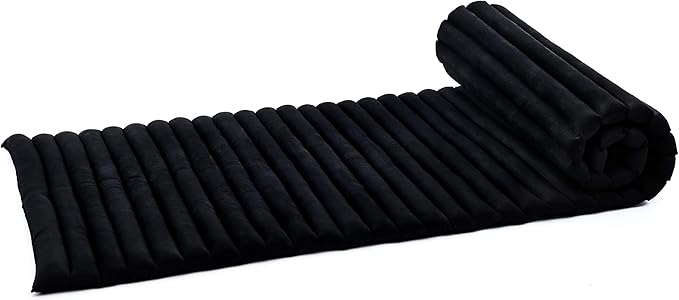Leewadee - Foldable Floor Mattress - Japanese Roll Up Futon -Trifold Tatami Mat- Guest Floor Bed - Camping Mattress - Thai Massage Mat, Kapok Filled, 75 x 28 inches, Black