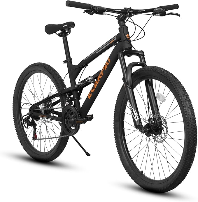 24/26/27.5 Inch Mountain Bike, Dual Full Suspension 21 Speed Womens Mens Mountain Bikes, Commuter Bike with Carbon Steel Frame and Dual Disc Brakes