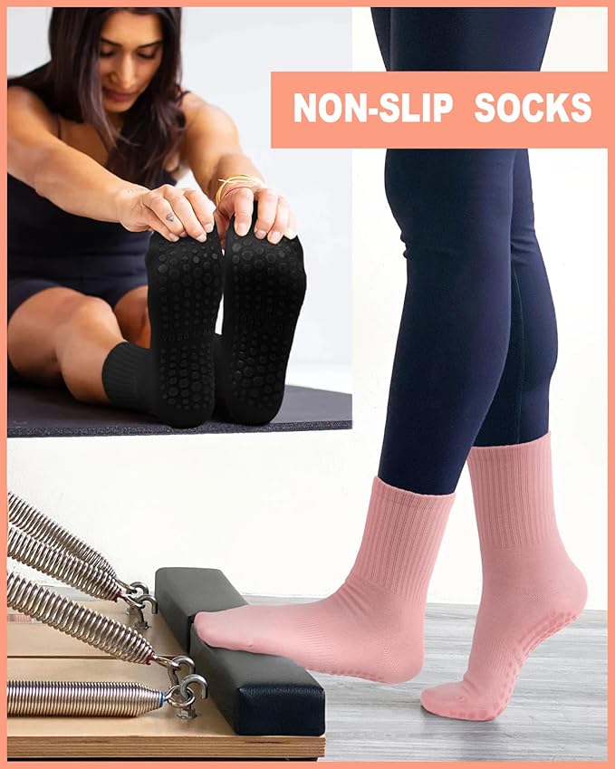 6 Pairs Grip Pilates Socks for Women, Non-slip Yoga Athletic Socks for Barre Ballet Barefoot Workout Hospital