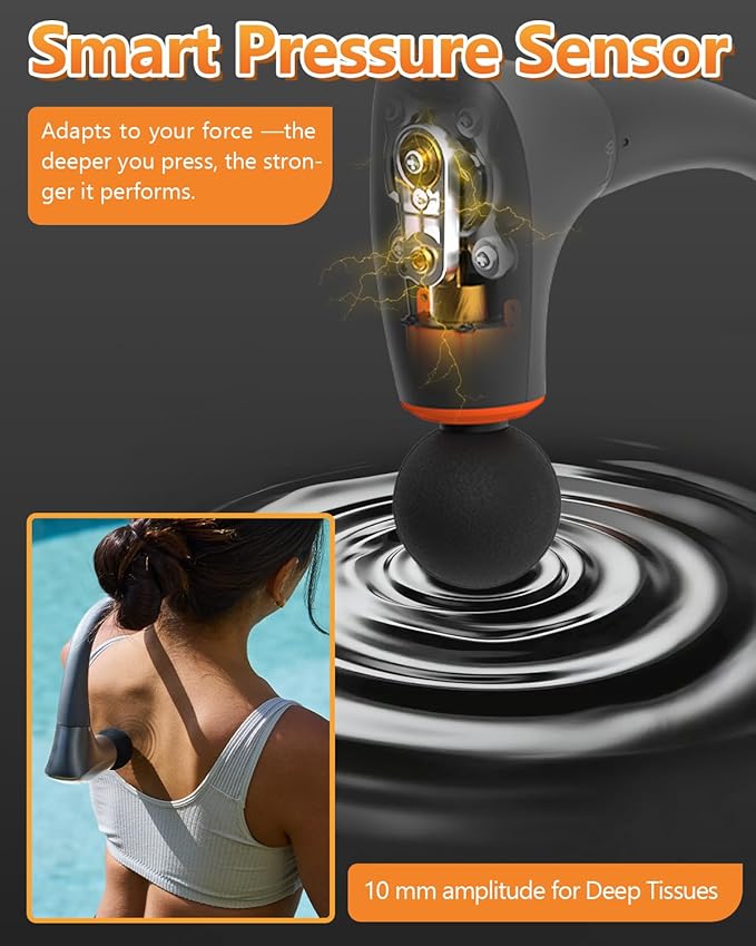 Convertible Massage Gun Deep Tissue for Back Neck Muscle Pain Relief - Electric Handheld Percussion Shoulder Massager Tool with Detachable Long Handle Portable Case