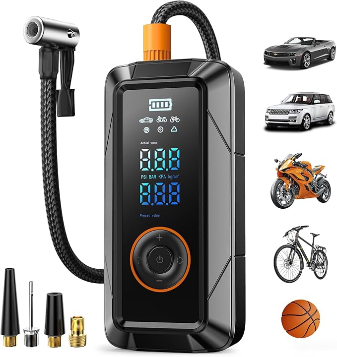 Tire Inflator Portable Air Compressor 160PSI 5X Faster Portable Cordless Inflator Air Bike Pump with Pressure Gauge Auto Shutoff Function Air Compressor Tires Pump for Cars Motorcycles Bikes Balls