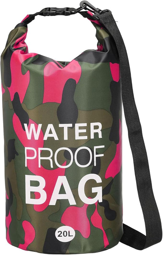 Waterproof Dry Bag, 20L Fit for Women Men Water Proof Bags Lightweight Dry Storage Floating Backpack with Whistle for Travel Boating Kayaking (Rose Red Camouflage)