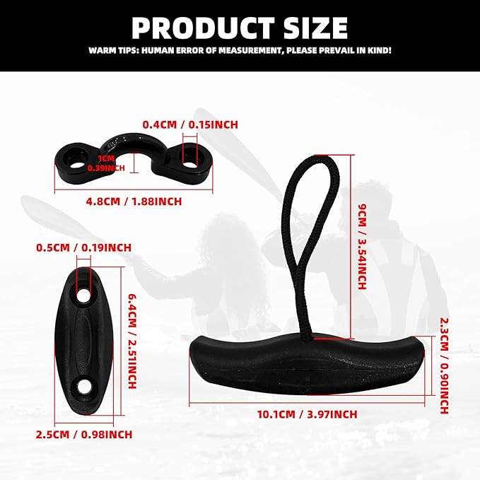 24Pcs Kayak Handles Kit, Kayak Carry Handle Pull Handle T-Handle with Cord and Pad Eyes with Mounting Screw, Heavy Duty Kayak Carrying Handles for Canoe Boat