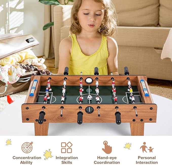 RELAX4LIFE 27’’ Tabletop Foosball Table, Portable Compact Soccer Table Game Set w/2 Balls & Score Keeper, Arcade Table Football for Home Family Game Room Pub Party, Mini Foosball Table for Kids Adults