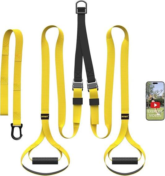 FITKIT Suspension Bodyweight Fitness Training Kit, Full Body Workouts Home Gym Resistance Trainer Straps for Total Body Workouts
