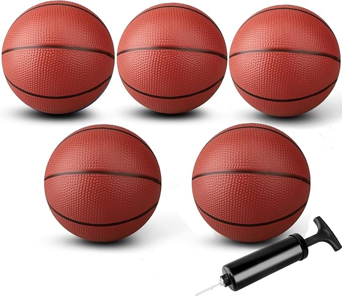 9" Mini Basketball for Indoor Mini Basketball Hoop, 5 Pack Replacement Basketballs Soft Ball for Inflatable Pool, Pool Beach Sandbox Outdoor Sports Gift Bulk for Toddler Kids Adults (with Pump)