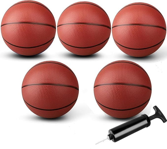 9" Mini Basketball for Indoor Mini Basketball Hoop, 5 Pack Replacement Basketballs Soft Ball for Inflatable Pool, Pool Beach Sandbox Outdoor Sports Gift Bulk for Toddler Kids Adults (with Pump)