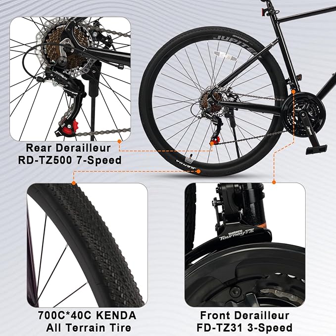 AVASTA Jupiter 700C Road Adult Step-Over Hybrid Cycling Bike Bicycle, Aluminum Frame, 21-Speed, Dual Disc Brakes, Multpile Colors for Men Woman Male Female