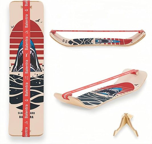 Slackline Balance Board Trainer for Kids & Adults – Pre-Assembled Wooden Board with Premium Stand, Core Strength & Flexibility Trainer for Home,Gym,Yoga,or Office Workouts
