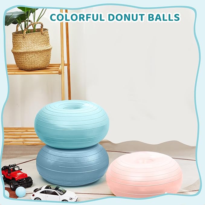 Lewtemi Flexible Seating for Classroom 20 Inch Inflatable Yoga Ball Chair Large Donut Exercise Ball Chair Cushion Seat with Inflator for Kid Student Sensory Balance Home Office