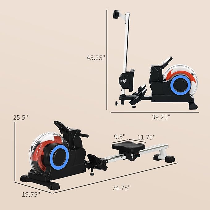 Soozier Water Rowing Machine for Home, Foldable Rower Machine with Adjustable Resistance, Wheels, LCD Monitor and Tablet Holder, 264lbs Weight Capacity