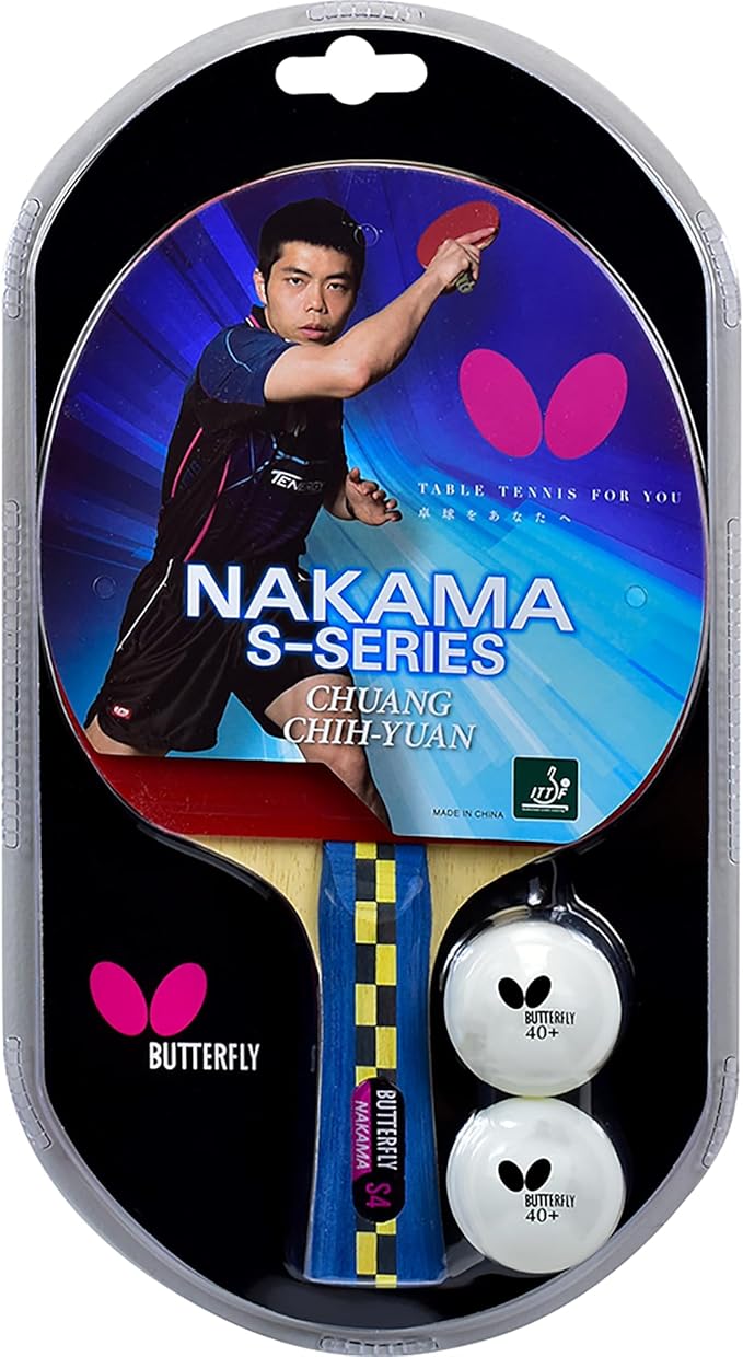 Butterfly Nakama Shakehand Ping Pong Paddle - Recommended for Beginner & Intermediate Level Players - Includes Two Free 40+ Balls - International Table Tennis Federation Approved