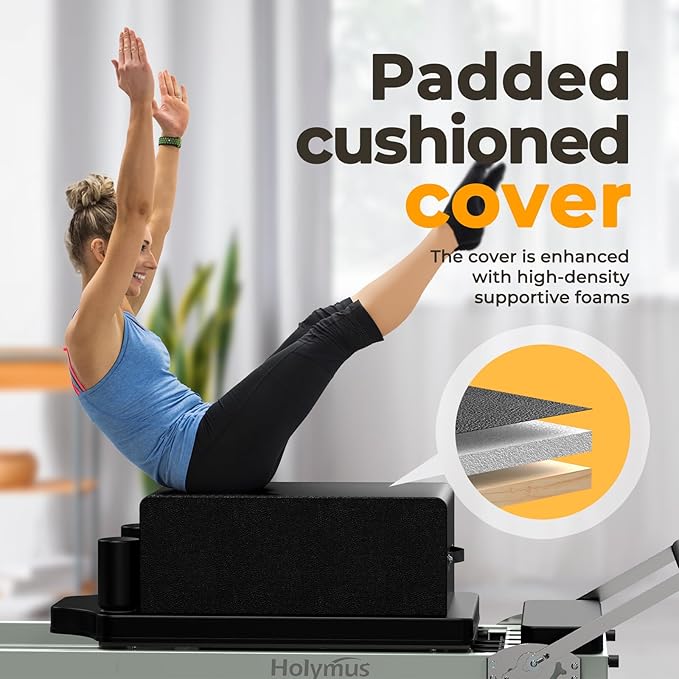 Pilates Box for Reformer 26 x 15 x 9.5 Inch Pilates Reformer Box, Premium PU and Wood Pilates Sitting Box, Home Use Pilates Bed/Pliates Reformer Machine Accessories, Black