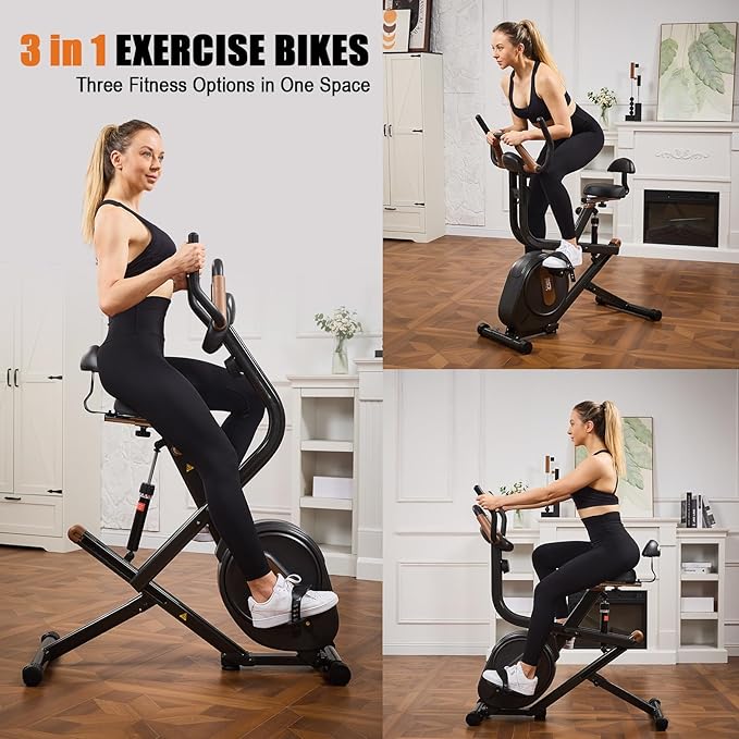 3 in 1 Squat Machine,Exercise Bike,Adjustable Magnetic Resistance Stationary Bikes for Home with App Compatible,Squat Assist Trainer,Indoor Bike with 300lbs Weight Capacity,Workout Bike
