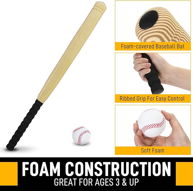 13 Pieces Kids Foam Baseball Bat and Ball Set Includes 3 Pcs 27'' Safe T Ball Bat with 9 Pcs Soft Baseballs 1 Storage Bag for Hitting Indoor Outdoor Sport Gift Playing Game (Classic)