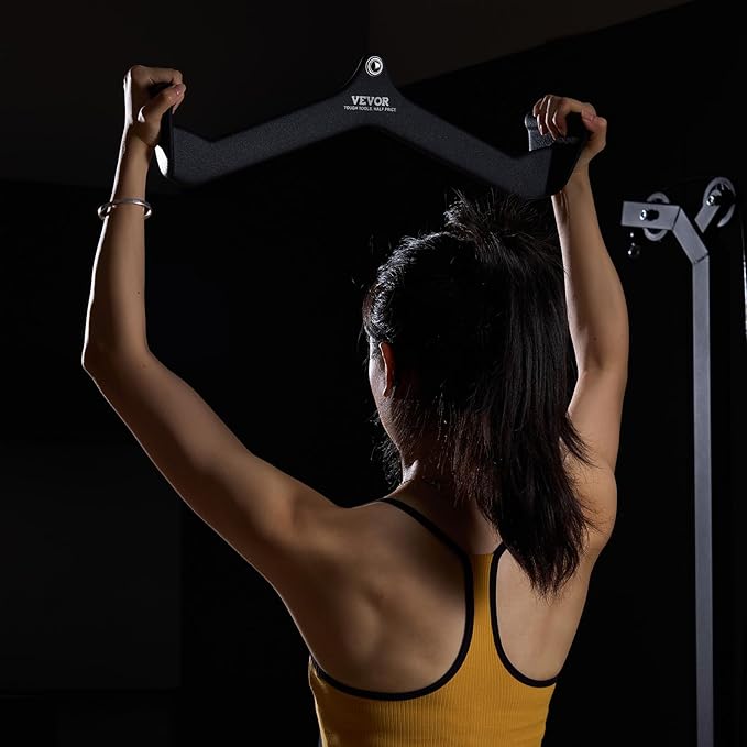 VEVOR LAT Pulldown Attachments, Cable Machine Rowing T-bar V-bar Tricep Pull Down Bar, Back Strength Training Rubber Coated Handle Grip, Bicep Curl Tricep LAT Pulldown Bar for Home Gym Fitness