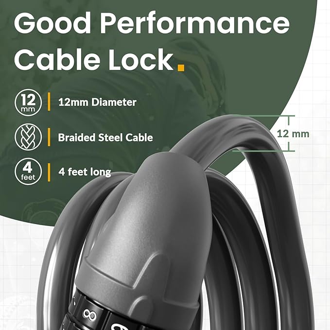 Titanker Bike Lock, Bicycle Lock 4 Feet Cable Lock 1/2 Inch Resettable Bike Lock Combination with Mounting Bracket, Bike Accessories for Bicycle, Electric Scooter, Motorcycle