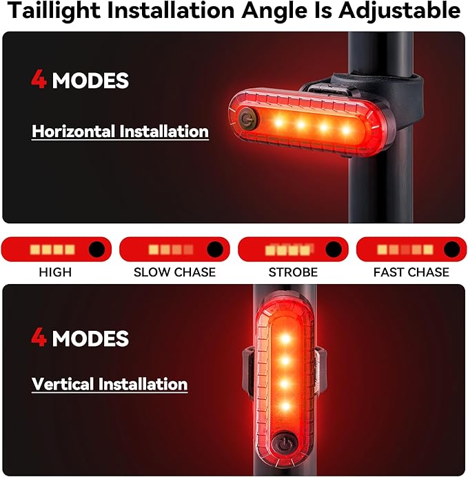 2 Packs Bike Light Set Super Bright Focus Adjustable Front Headlight and Rear LED Mountain Bicycle Light, Mount Included JB866