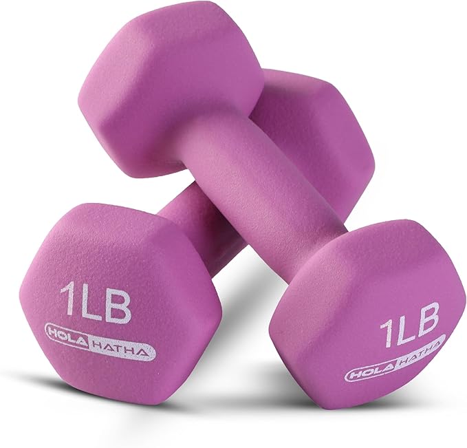 HolaHatha 2, 3, 5, 8, and 10 Pound Neoprene Dumbbell Free Hand Weight Set with Rack, Ideal for Home Exercises to Gain Tone and Definition, Pastel