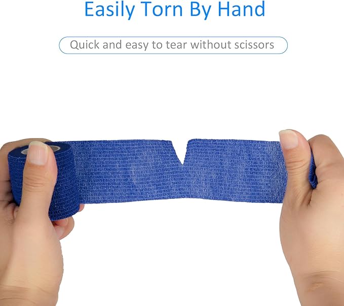 24 Pack Self Adherent Cohesive Wrap Bandages Non Woven Cohesive Bandage Elastic Self Adhesive Bandage Wrap Sports Athletic Tape First Aid Tape for Wrist Ankle Pet Vet Wrap Grip Cover 2 inch (Blue)