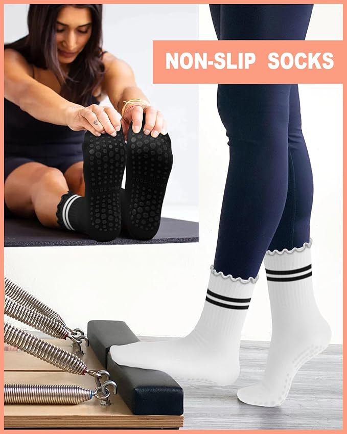 6 Pairs Grip Pilates Socks for Women, Non-slip Yoga Athletic Socks for Barre Ballet Barefoot Workout Hospital