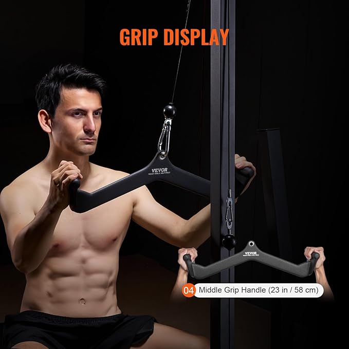 VEVOR LAT Pulldown Attachments, Cable Machine Rowing T-bar V-bar Tricep Pull Down Bar, Back Strength Training Rubber Coated Handle Grip, Bicep Curl Tricep LAT Pulldown Bar for Home Gym Fitness